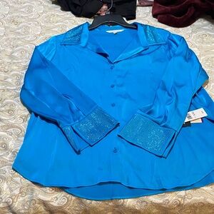 Elegant Blue Blouse with Sparkling Accents